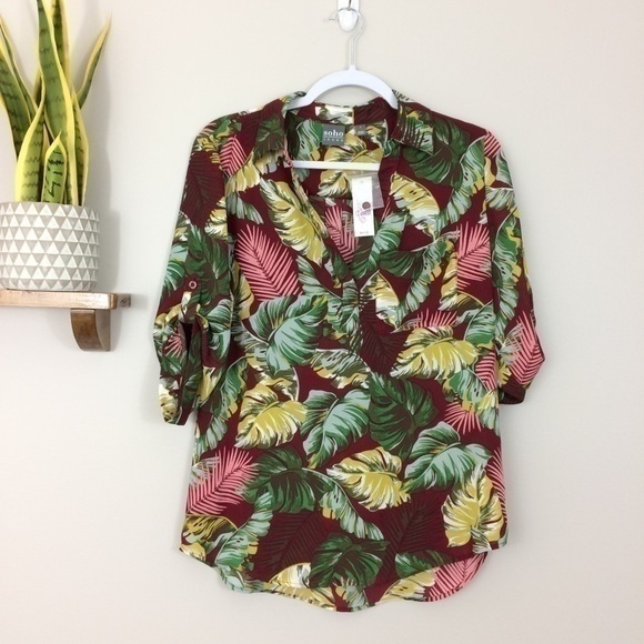 New York Company Banana Palm Leaf Blouse‎ NWT Small Tropical Beach Resort - Picture 2 of 8